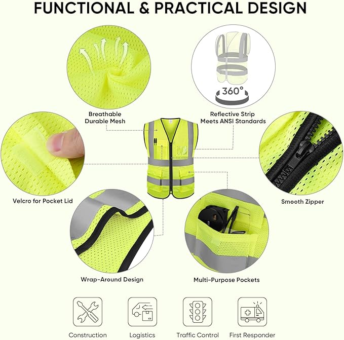 Reflective Safety Vest – High Visibility Cotton + Mesh Construction Vest for Road & Worksite | Wholesale Workwear & Safety Vests